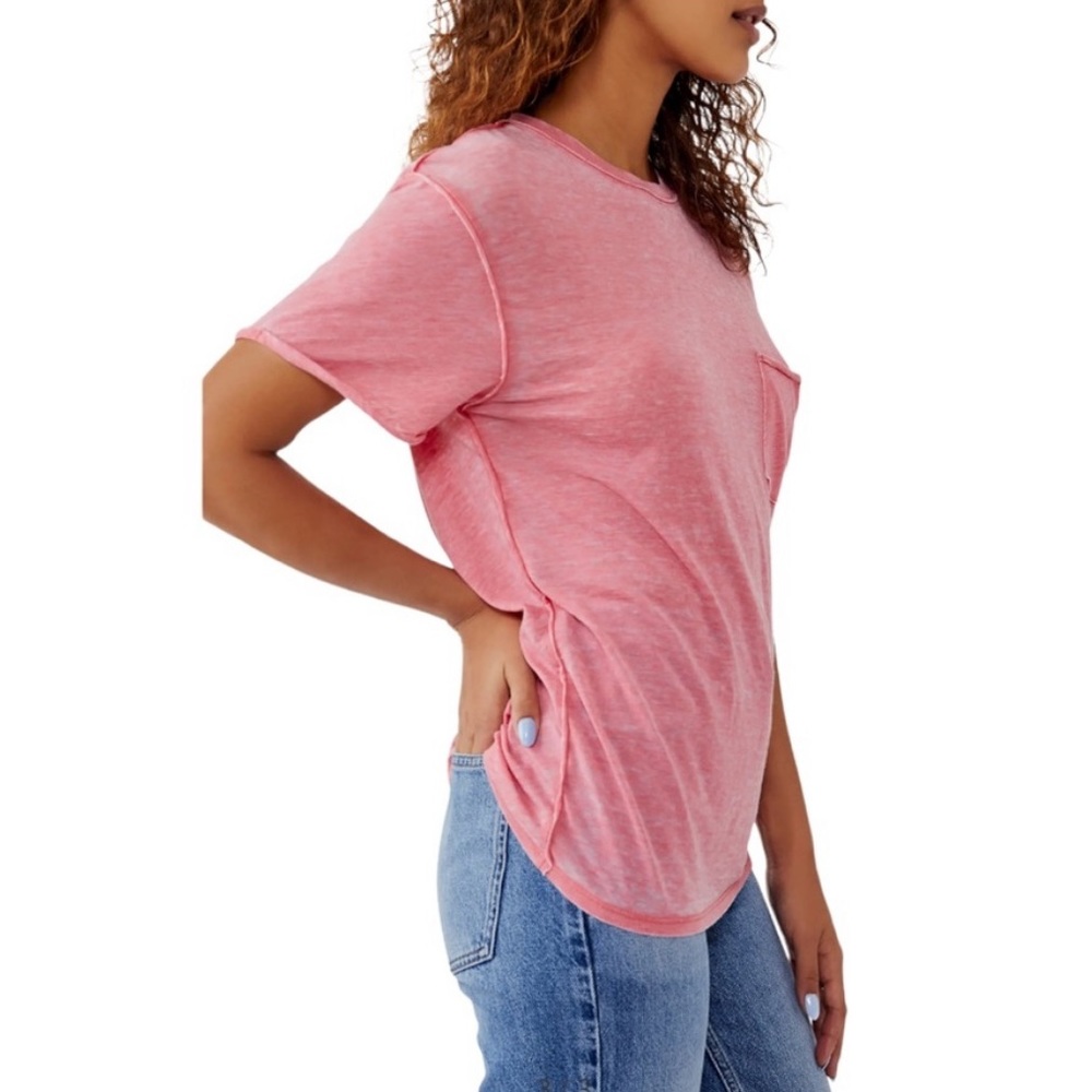 FREE PEOPLE WE THE FREE BELLA TEE PINK SPICED CORAL TEE SHIRT TOP OVERSI… - Picture 11 of 16
